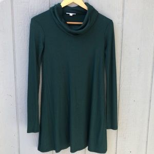 Green Ribbed Turtleneck Dress